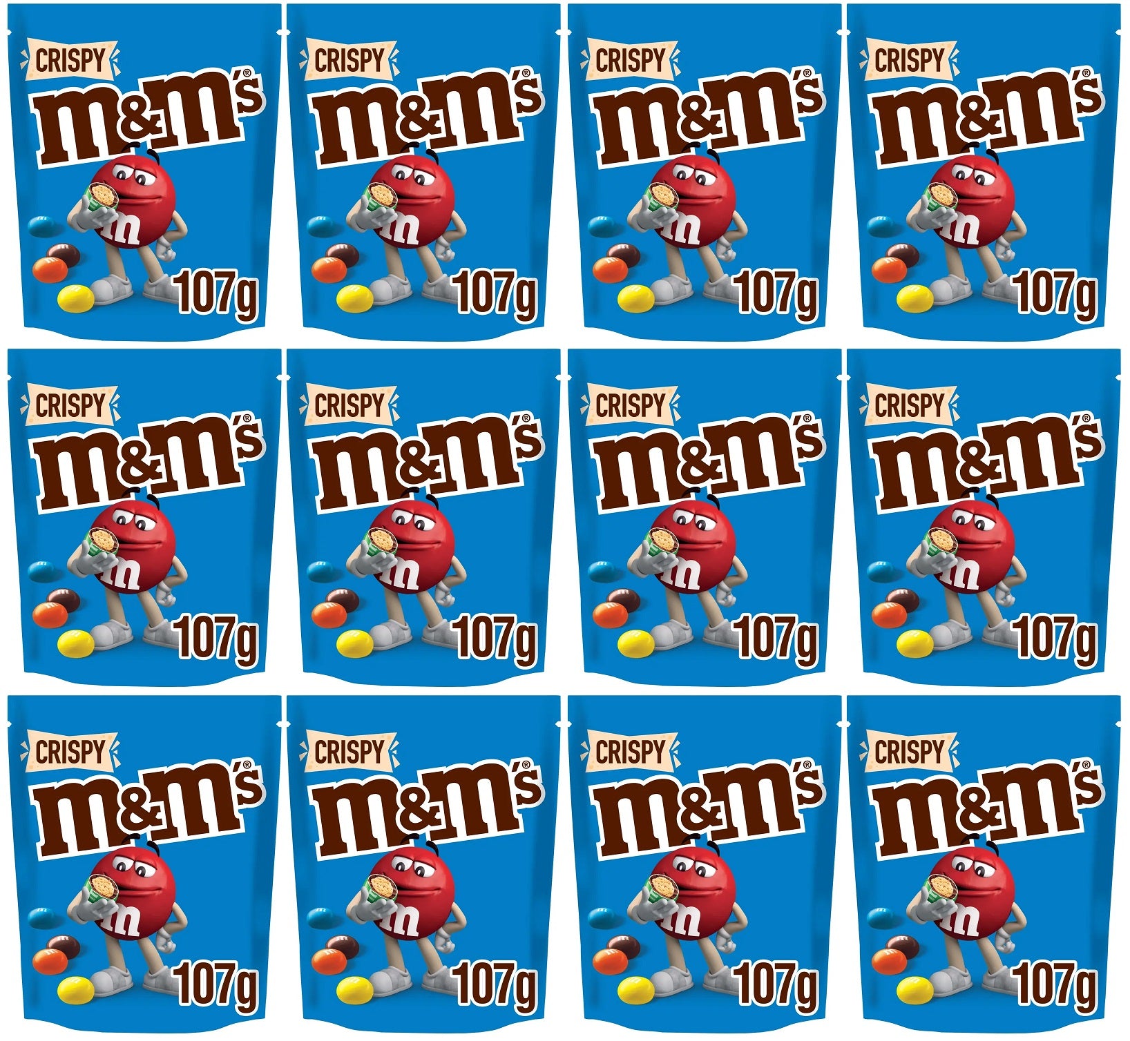 12 x M&M's Crispy Milk Chocolate Bites Pouch Bag 107G