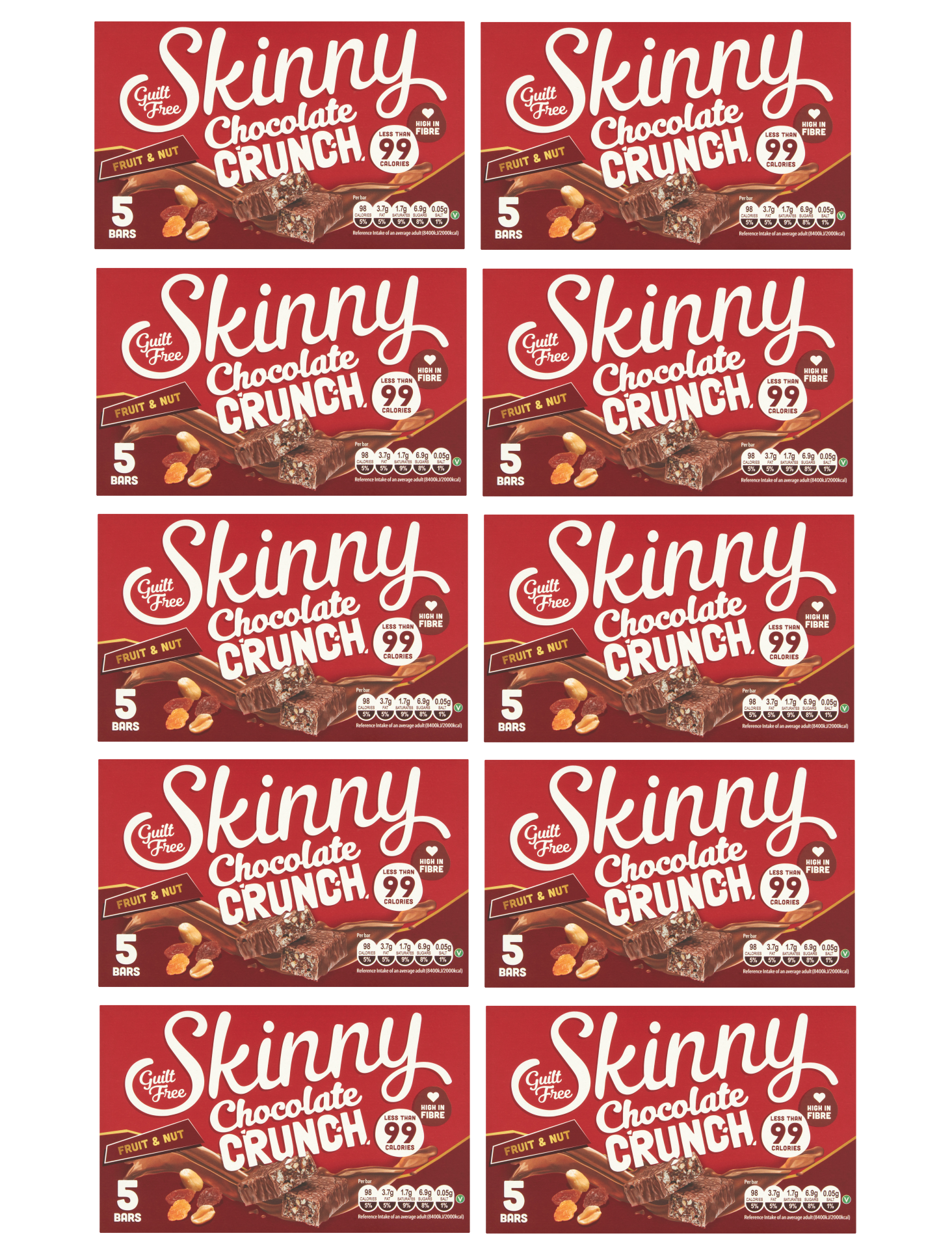 50 X Skinny Chocolate Crunch Fruit & Nut 24G