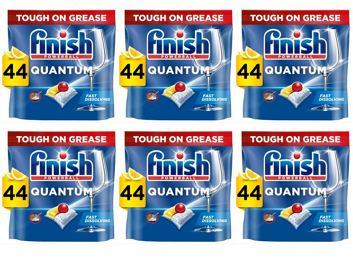 6 x Finish Quantum All In One Dishwasher Tablets Lemon - 44 Tabs