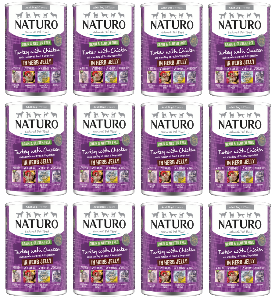 12 X Naturo Turkey With Chicken Cans In Jelly 390G