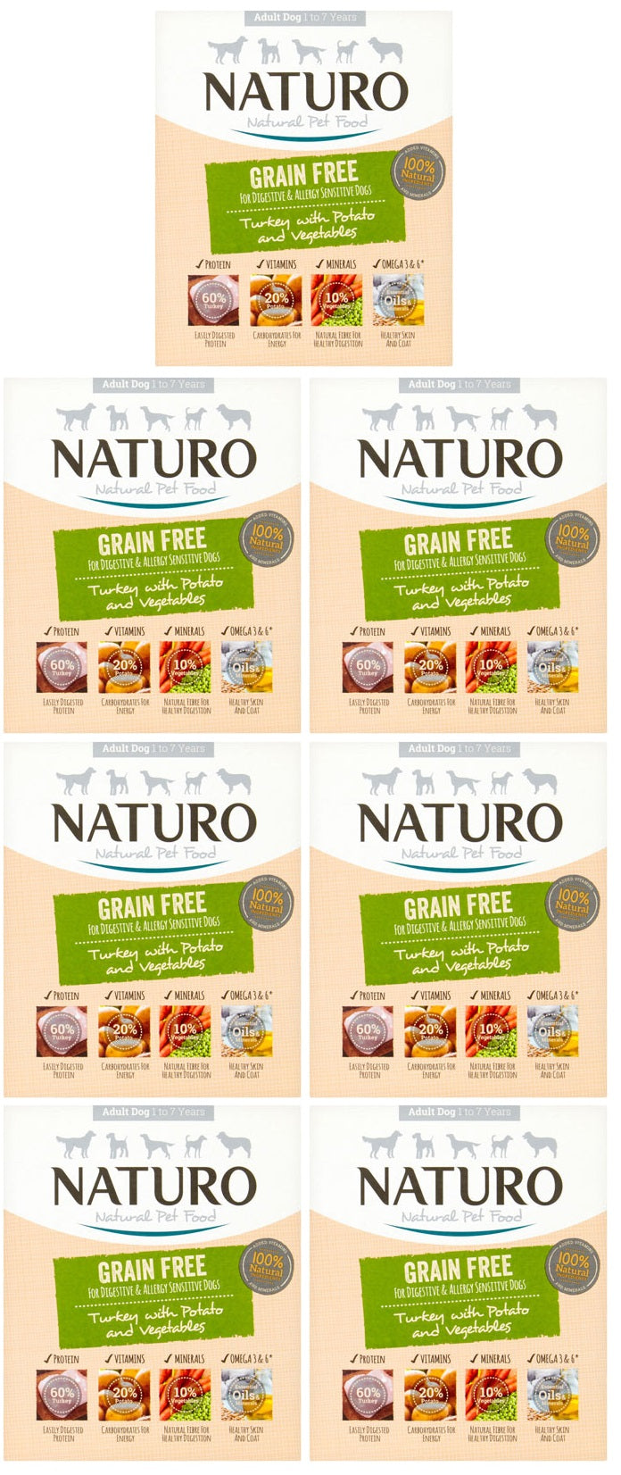7 x Naturo Adult Dog Tray Turkey & Potato - 400GM