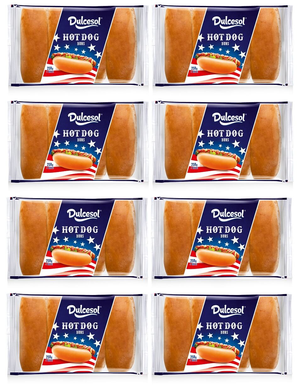 8 x Dulcesol Hot Dog Buns 4 Pack - 250Gm
