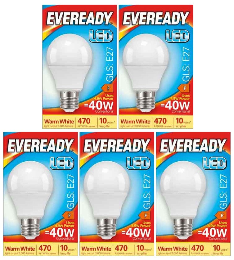 5 x Eveready Led Bulb Cool White Ses 4.9W - Single