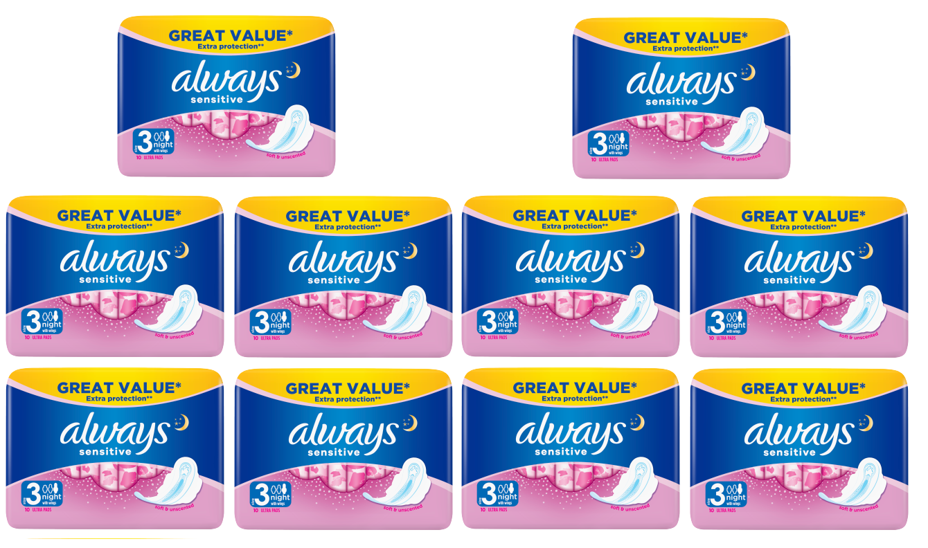 10 x Always Sensitive Night - 10 Pack