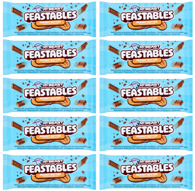 10 x Mr Beast Feastables Peanut Butter Chocolate - 60GM