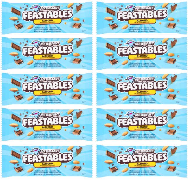 10 x Mr Beast Feastables Almond Chocolate - 60GM