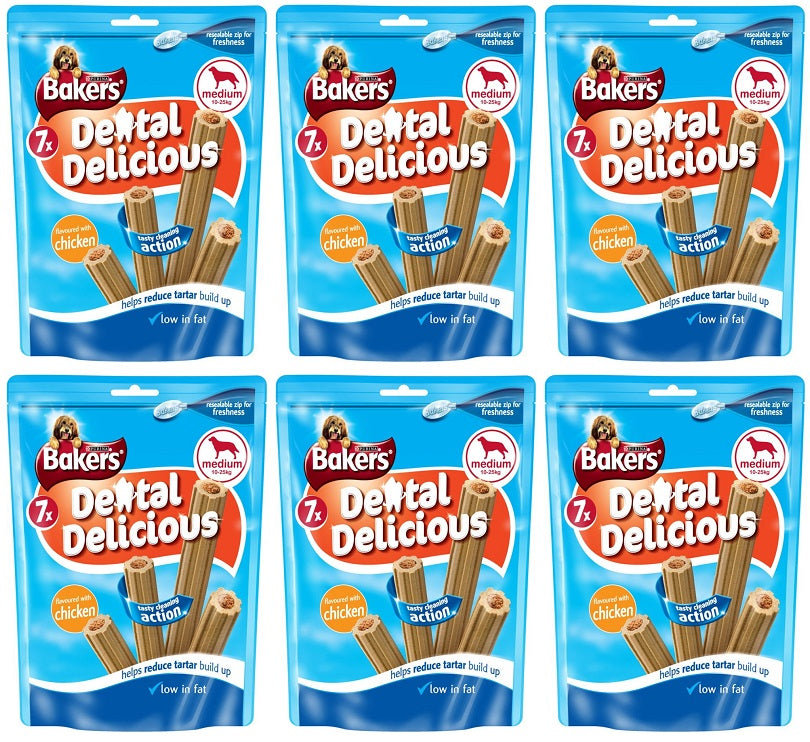 6 x Bakers Dental Delicious Med Dog Treat Chicken 200G