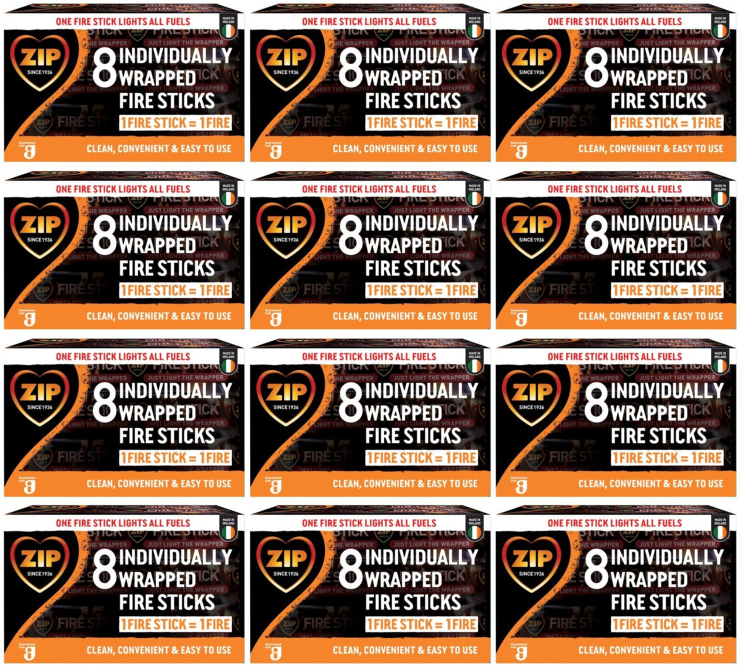 12 x Zip 8 Individually Wrapped Fire Sticks