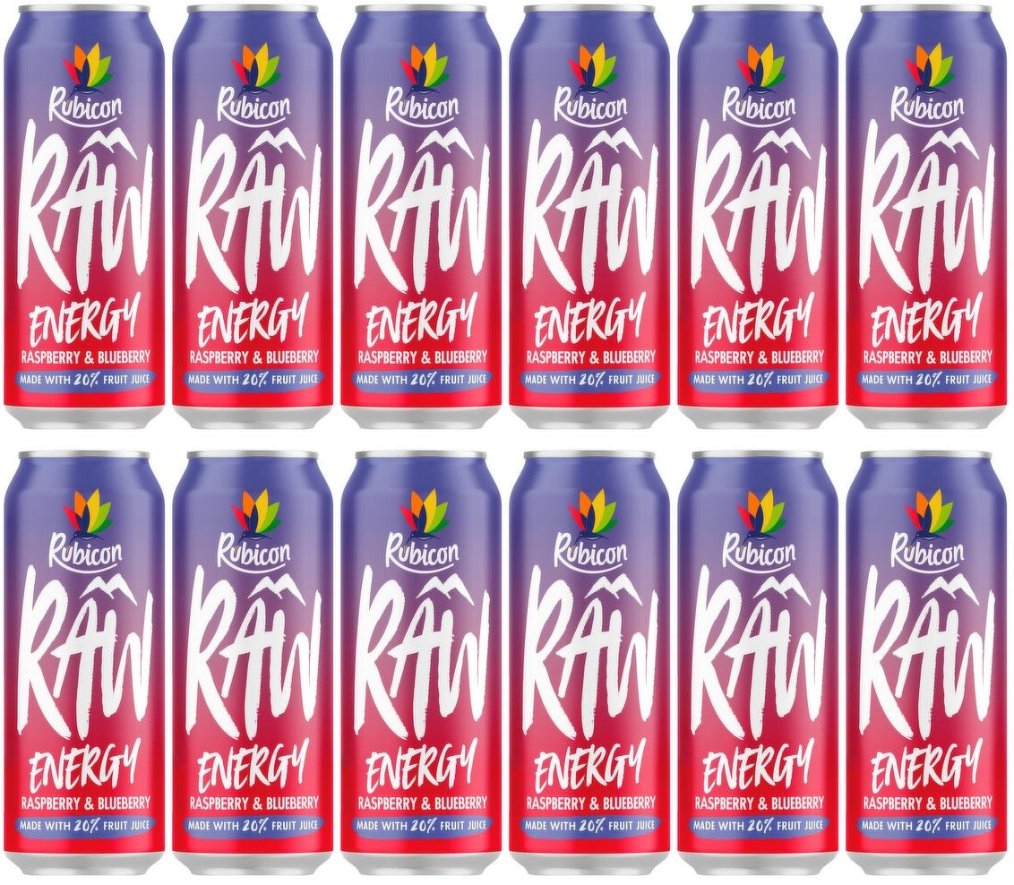 12 x Rubicon Raw Energy Raspberry & Blueberry 500Ml