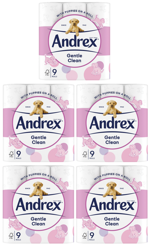 5 x Andrex Gentle Clean Toilet Tissue - 9 PACK