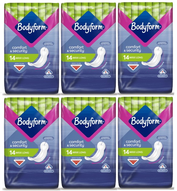 6 x Bodyform Maxi Long - 14 Pack