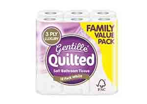 3 X Gentille Quilted Bathroom Tissue - 18 Pack