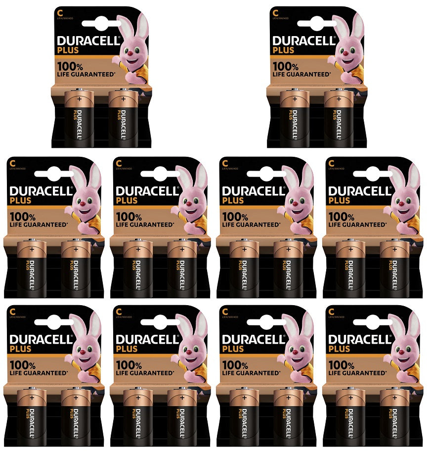 10 x Duracell Plus 100% C 2Pk