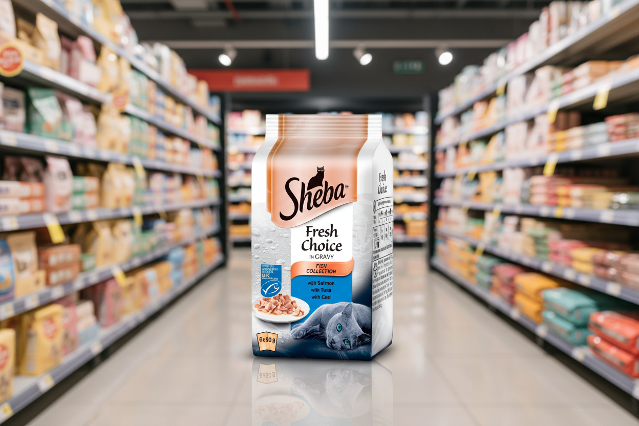 8 x Sheba Fresh & Fine Wet Cat Food Pouches Tuna & Cod In Gravy 6 X 50G