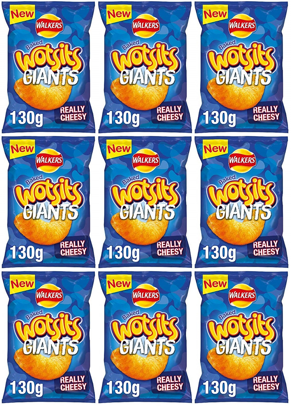 9 x Walkers Wotsits Giants Really Cheesy Sharing Snacks Crisps 130G
