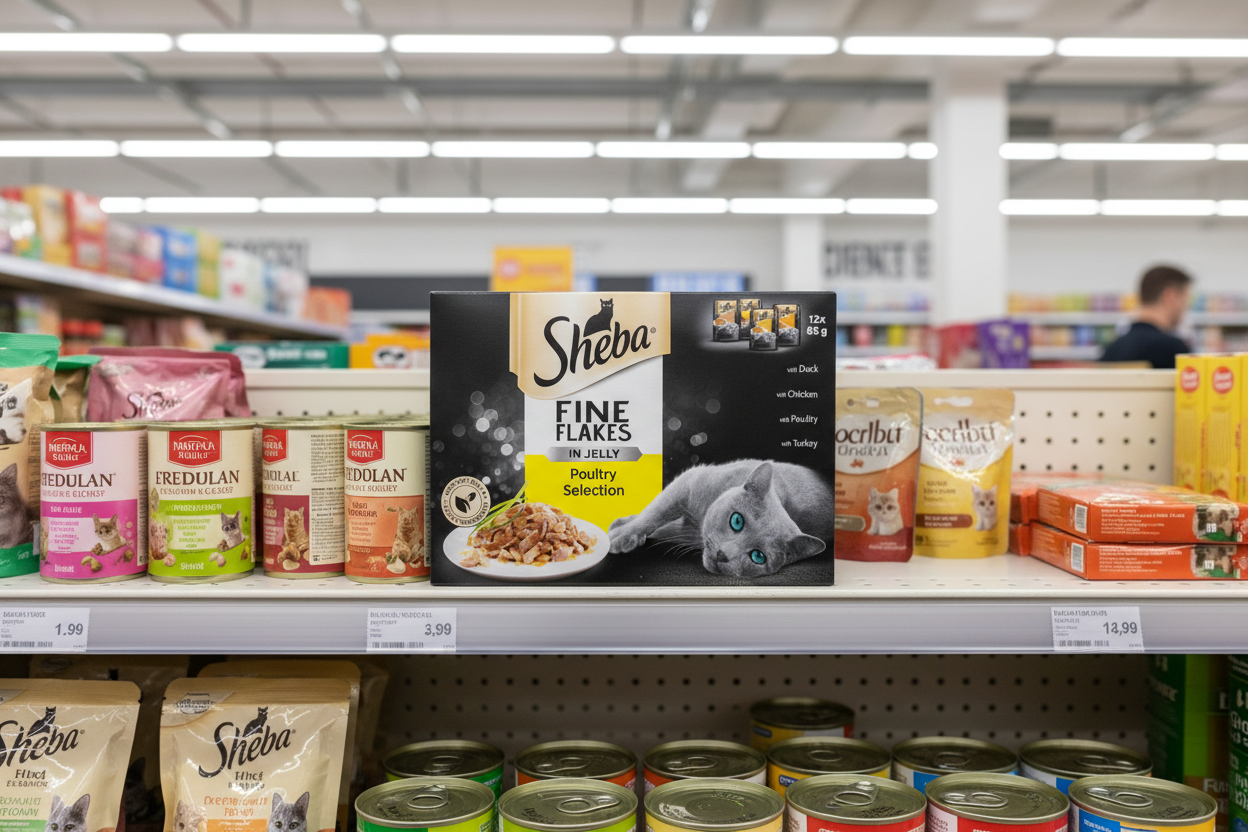 4 X Sheba Fine Flakes Cat Pouch Poultry In Jelly 12X85G