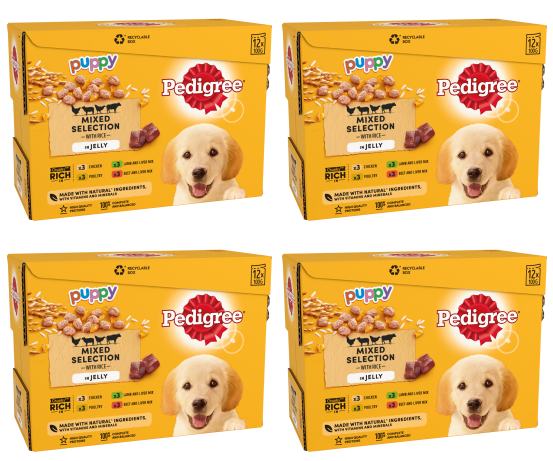 4 x Pedigree Puppy Pouches Mixed Varieties In Jelly 12 X100G