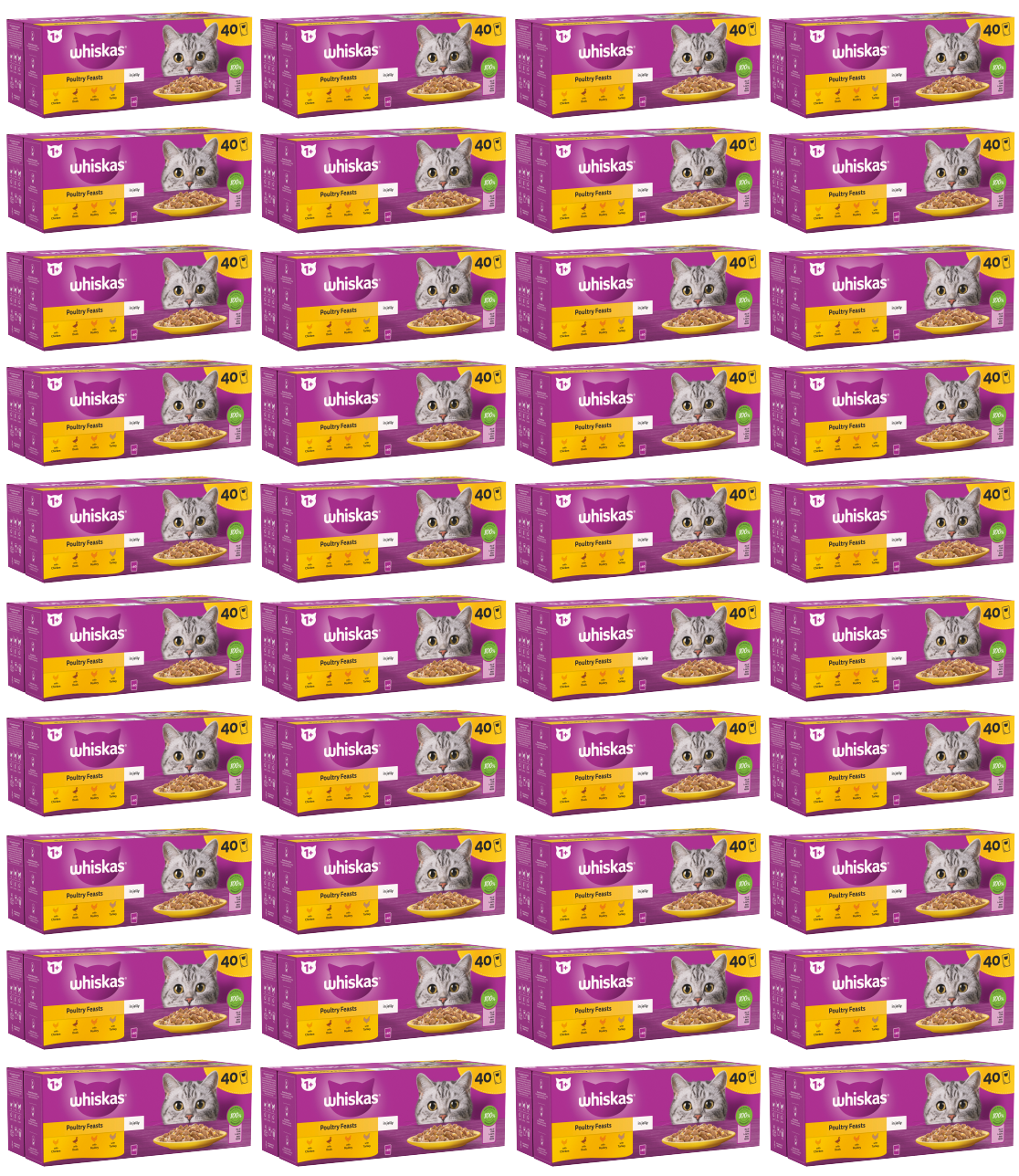40 x Whiskas Cat 1+ Pouch Jelly Poultry Feasts (85Gm)