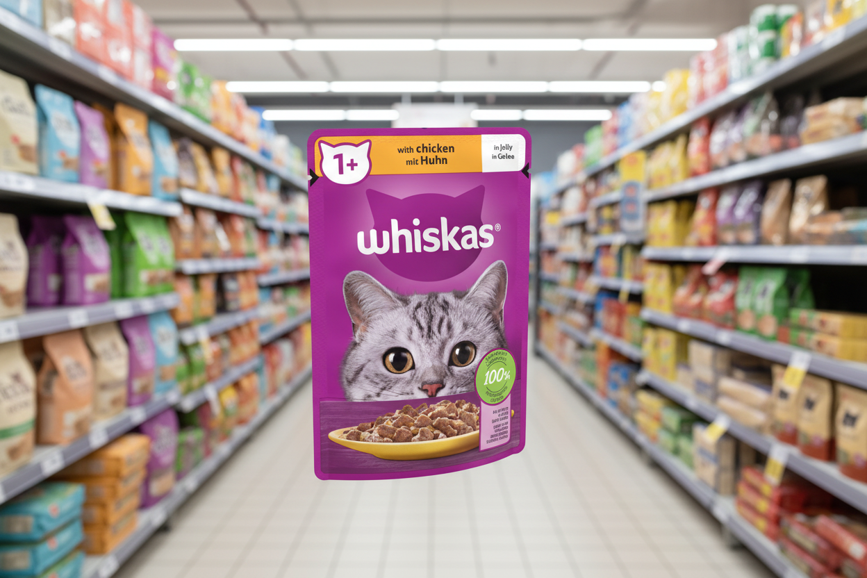 28 x Whiskas 1+ Adult Wet Cat Food Pouches In Jelly With Chicken 85G