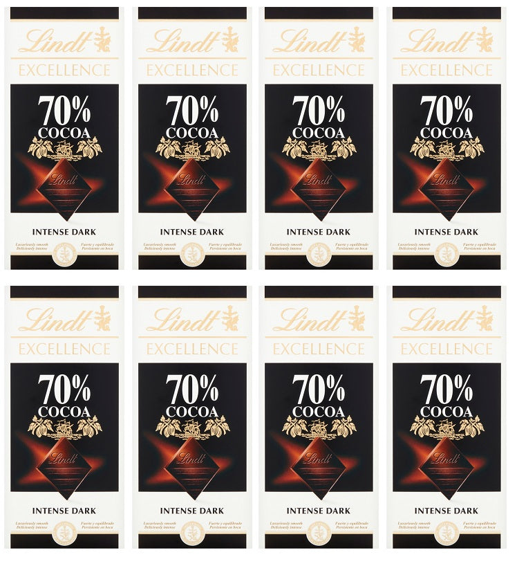 8 x Lindt Excellence 70% - 100GM