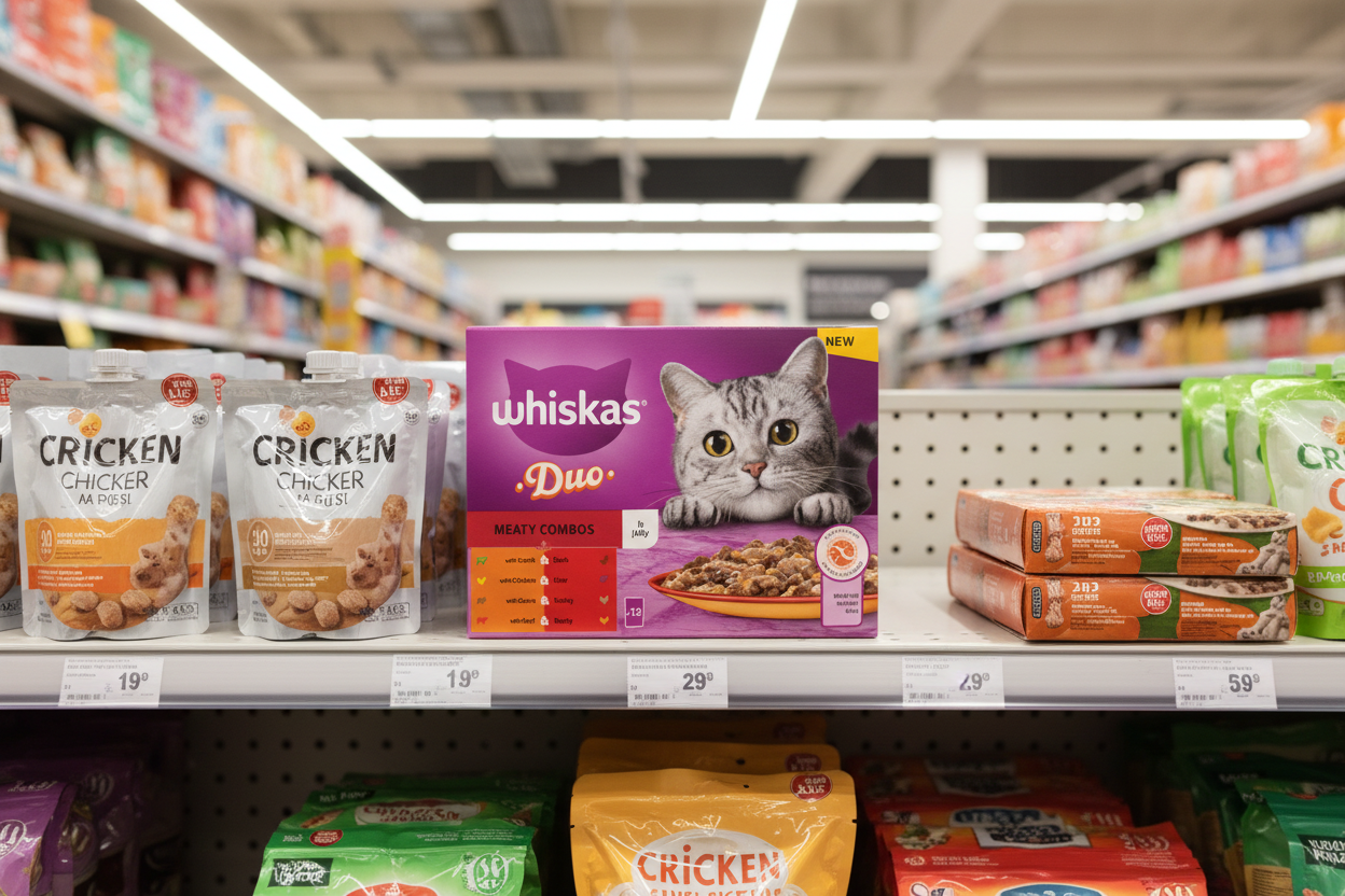 4 x Whiskas Cat 1+ Pouch Jelly Duo Meaty Combos 12 Pack - 12X85Gm