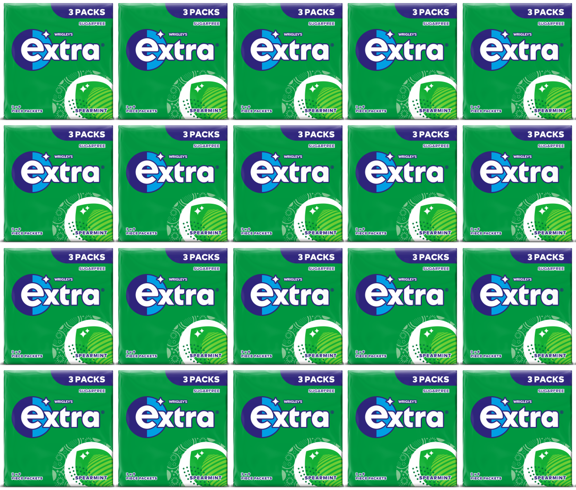 20 x Extra Sugar Free Spearmint Gum 3Pk 3Pk