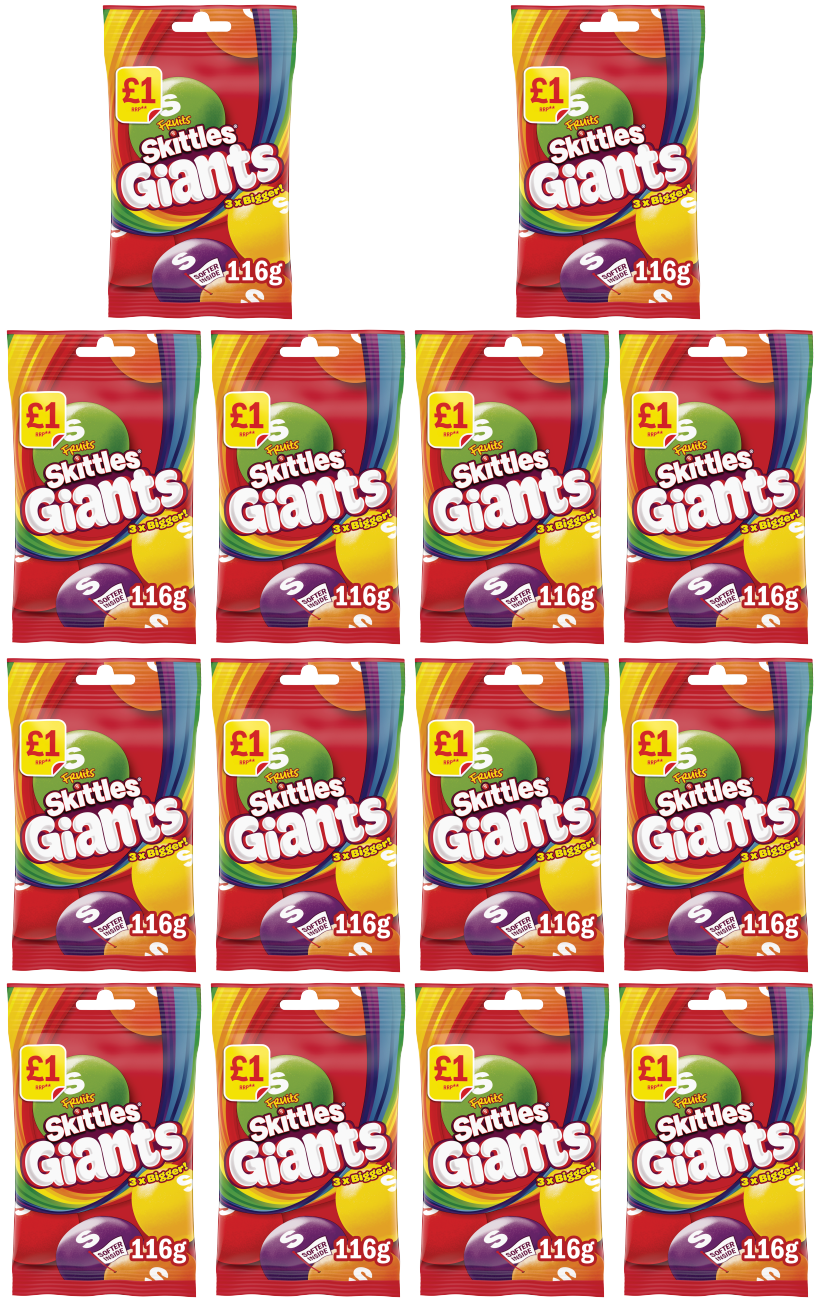 14 x Skittles Giant Fruit Flavoured Treat Bag - 116GM