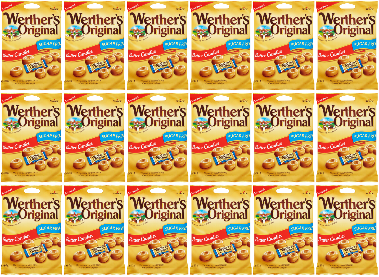 18 x Werthers Original Sugar Free Butter Candy Bag 80Gm