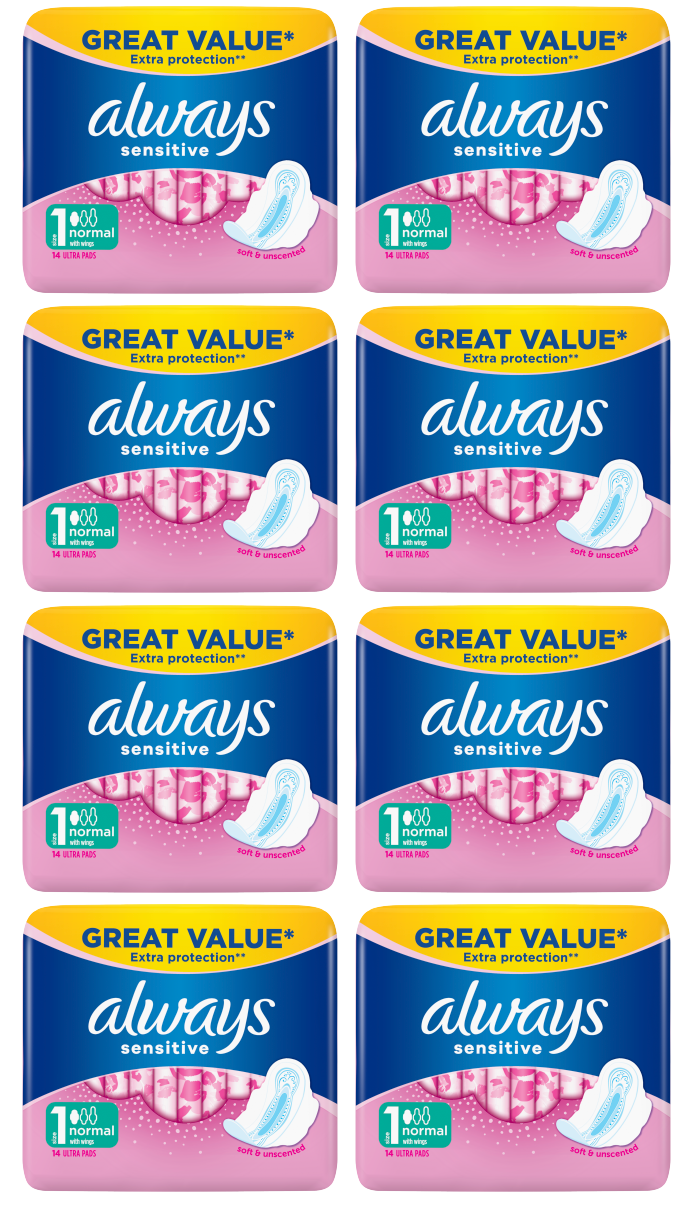 8 x Always Sensitive Normal Plus - 14 Pack