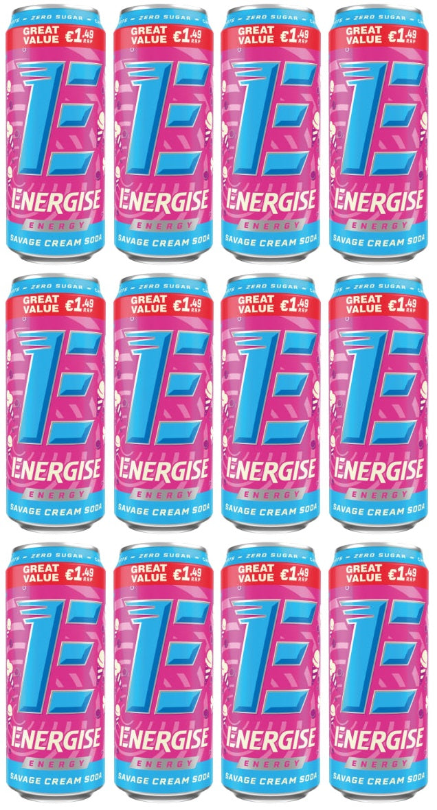 12 x Energise Energy Savage Cream Soda 500Ml