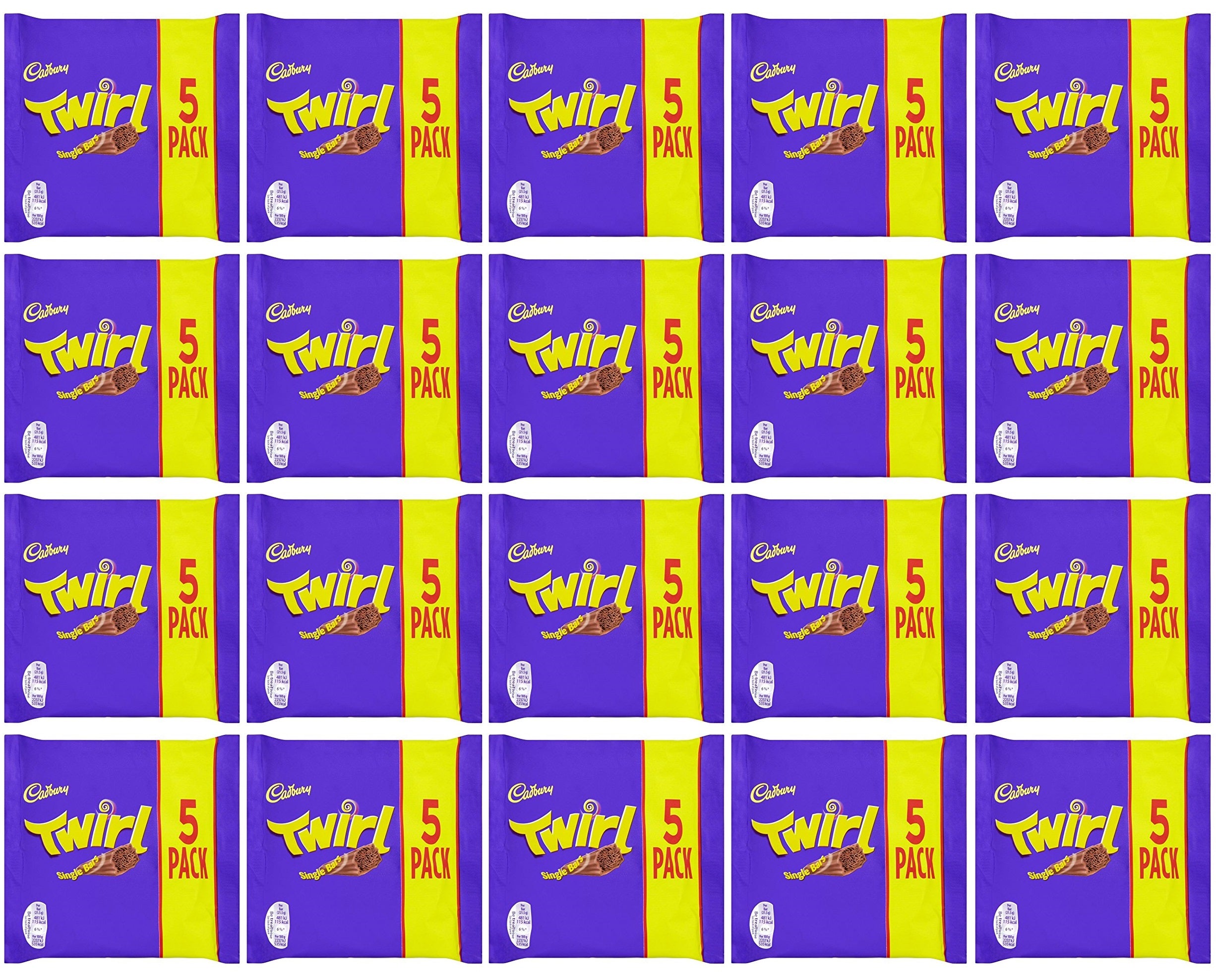 20 x Cadbury Twirl Chocolate Bar 5 Pack 107.5G