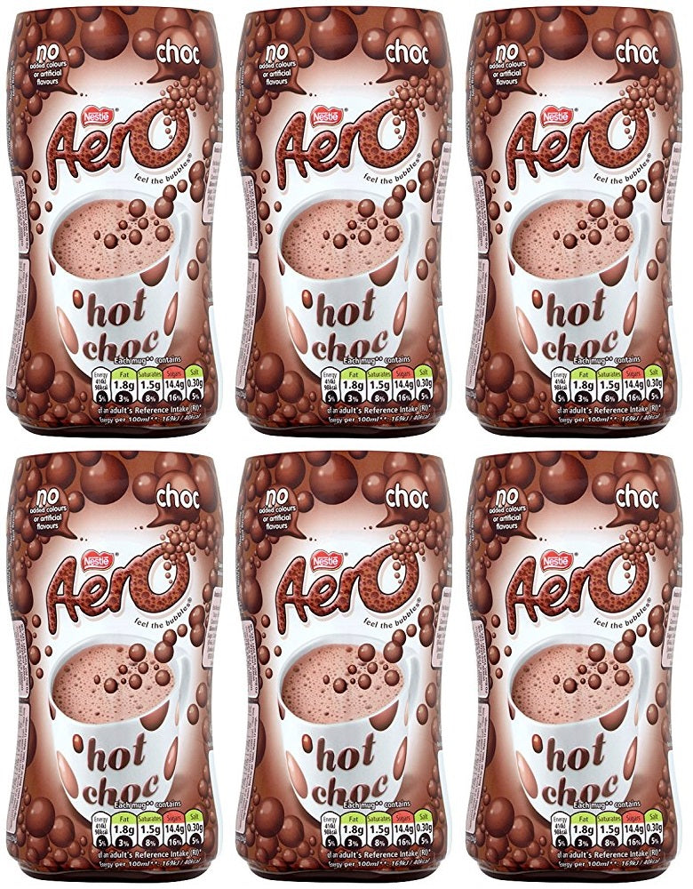 6 x Aero Instant Hot Chocolate Powder 288G Jar