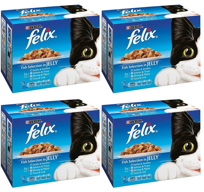 4 x Felix Fish Selection In Jelly Wet Cat Food 12 X 100G