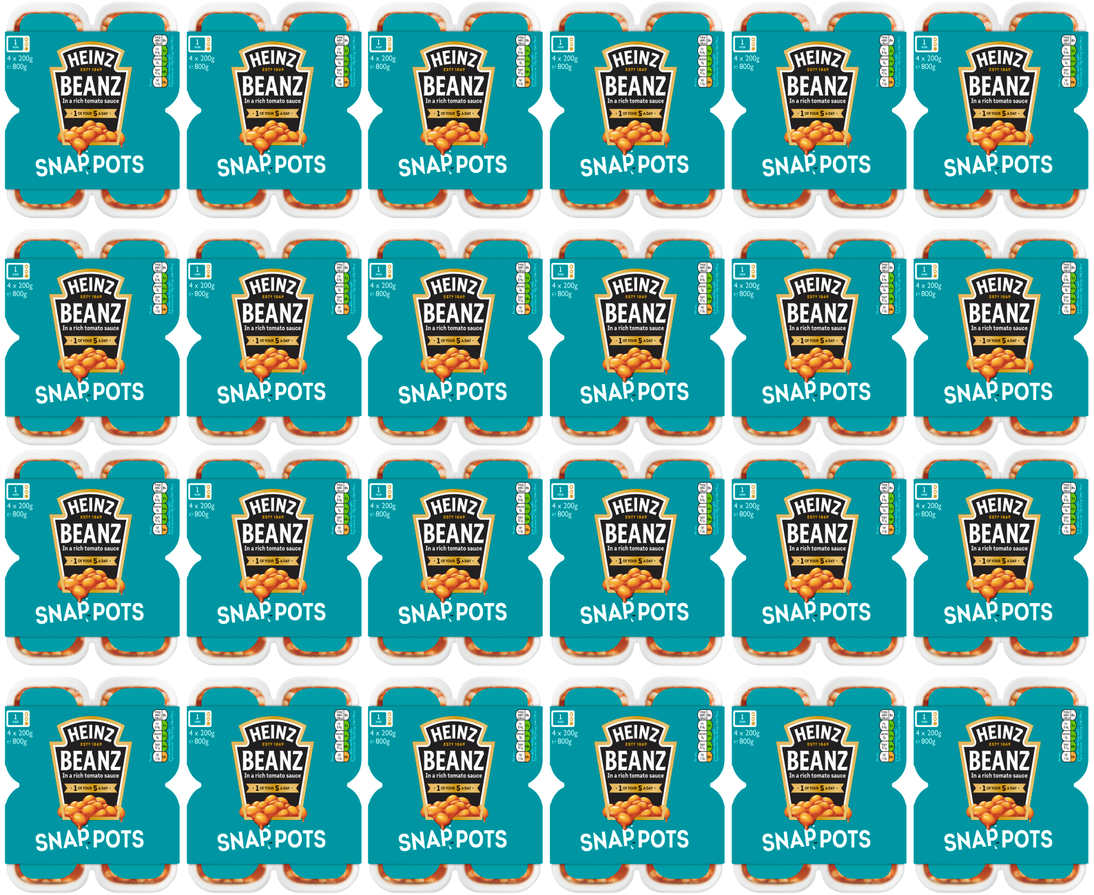 24 x Heinz Snap Pots Baked Beans 200Gm (6 x 4 Pots)