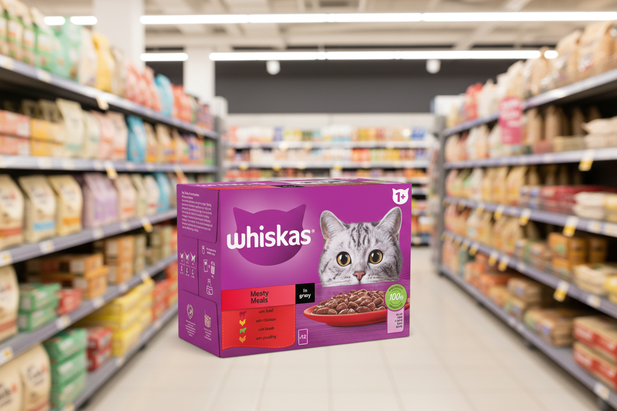 4 x Whiskas Cat 1+ Pouch Gravy Meaty Meals 12 Pack - 12X85Gm