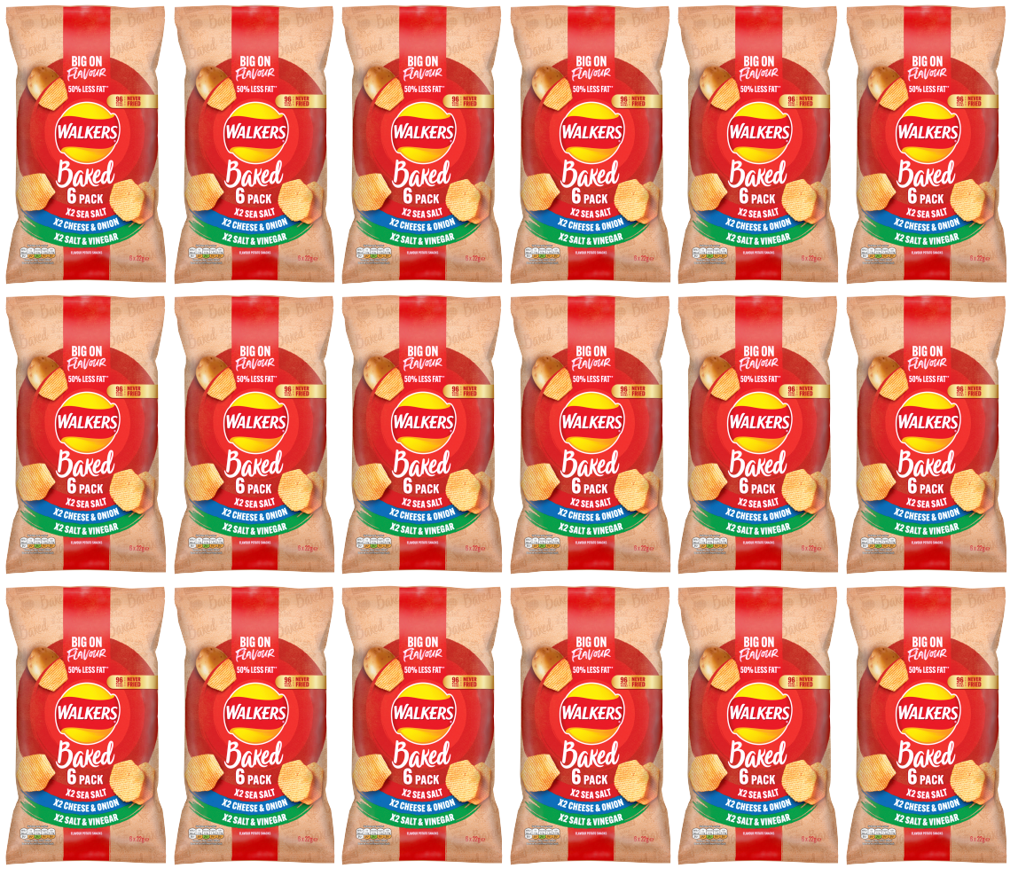 18 x Walkers Baked Variety 6Pk - 6X25Gm