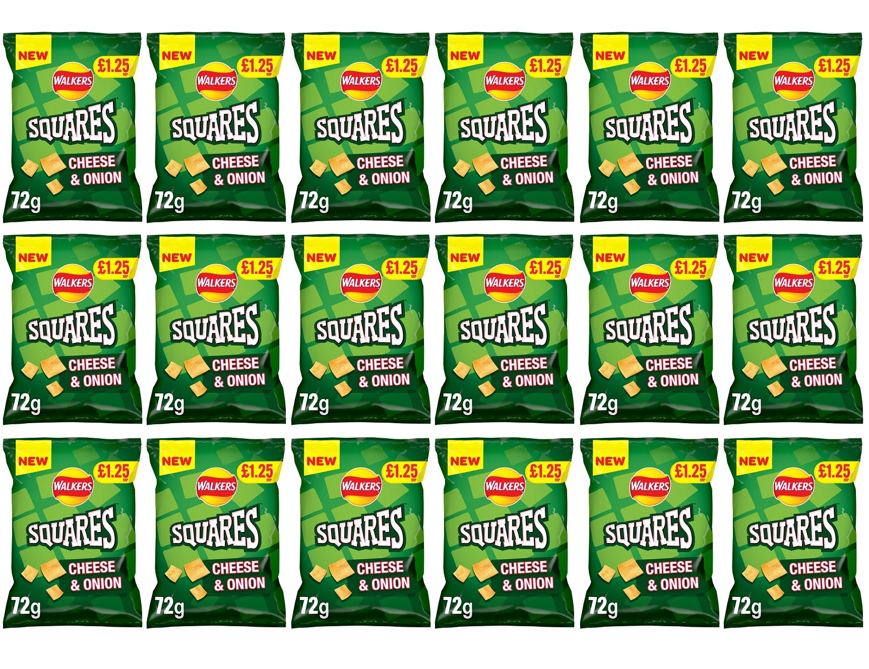 18 x Walkers Squares Cheese & Onion - 72GM