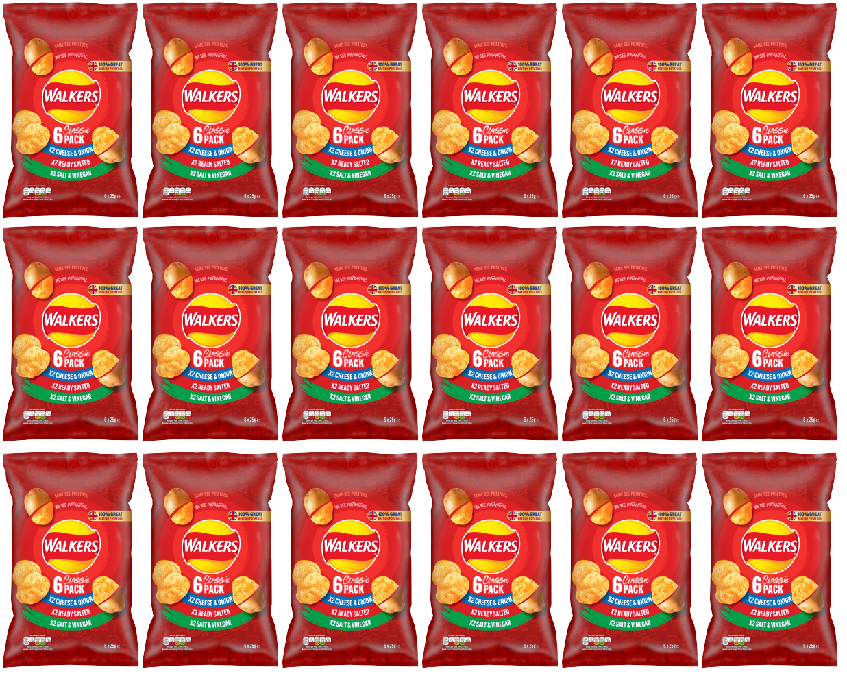 18 x Walkers Variety 6Pk 6X25Gm