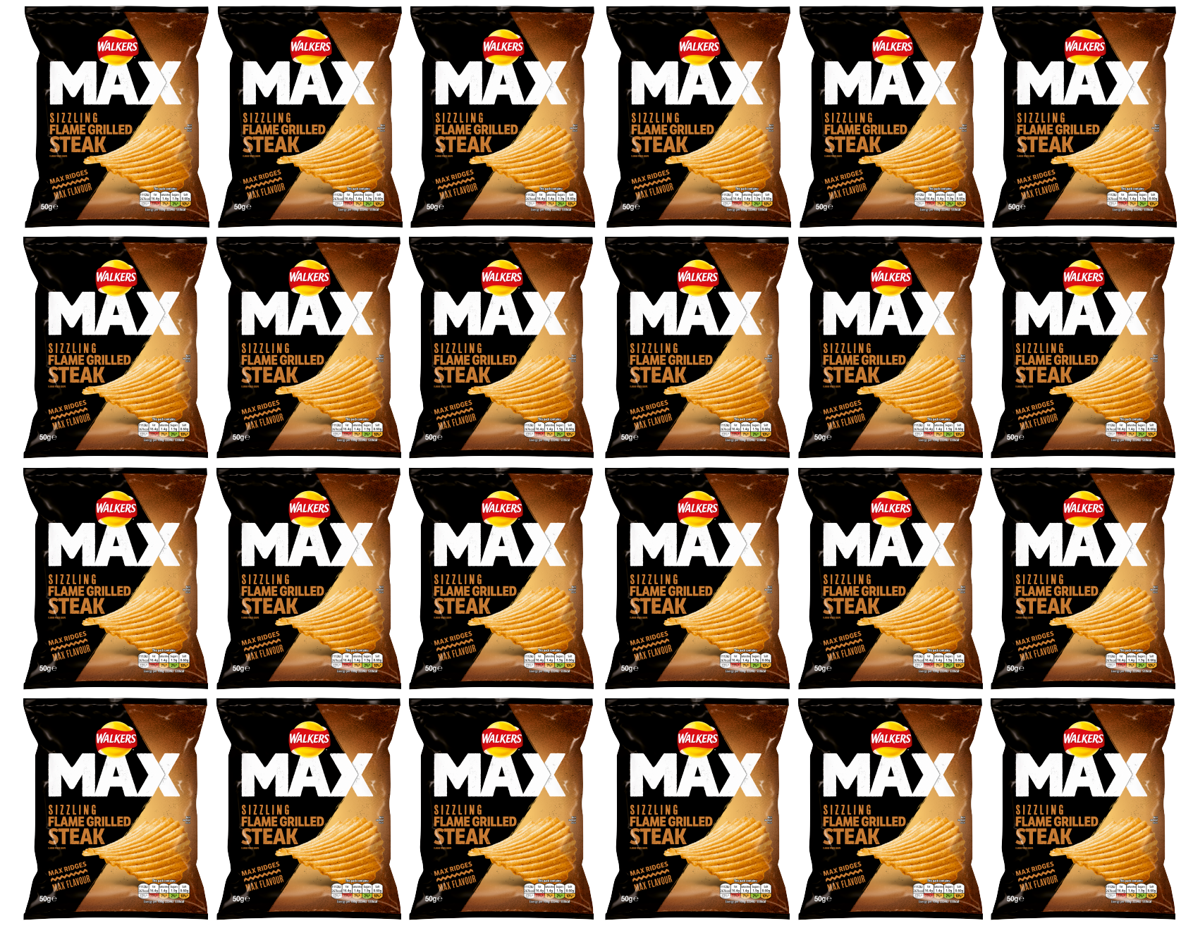 24 x Walkers Max Flame Grilled Steak 50Gm