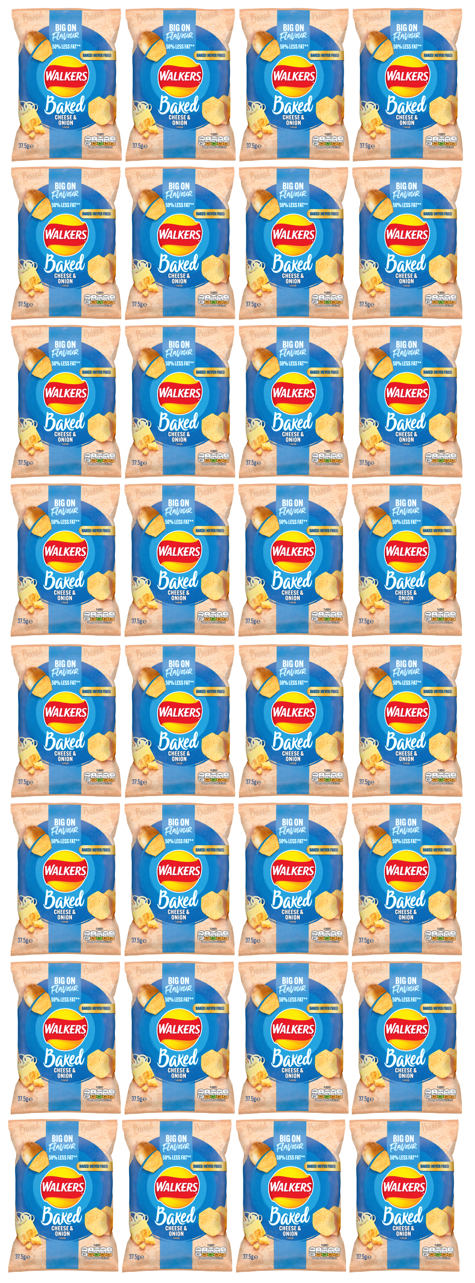 32 x Walkers Oven Baked Cheese & Onion 37.5Gm