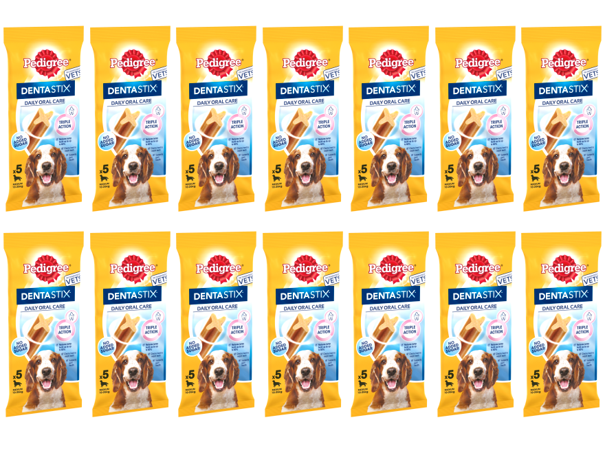 14 x Pedigree Dentastix Daily Dental Chews Med Dog 5Sti 128Gm