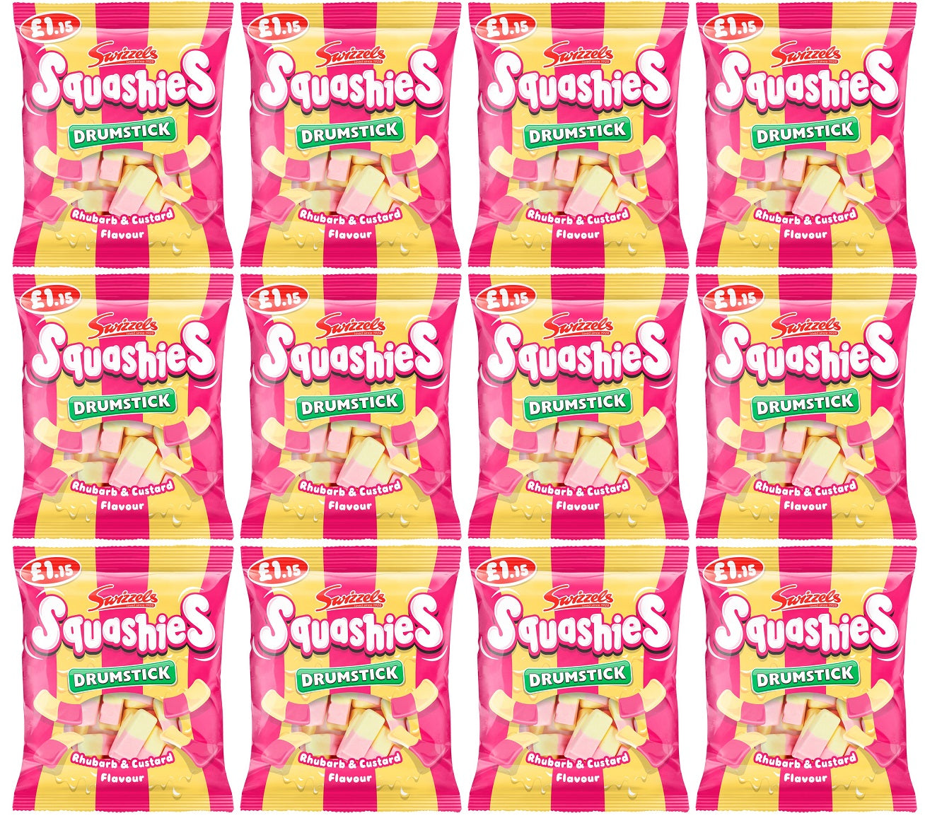 12 X Swizzels Squashies Drumstick Rhubarb & Custard 120G