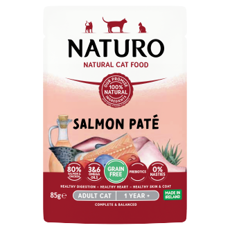 12 x Naturo Cat Pouch Salmon Pate - 85GM