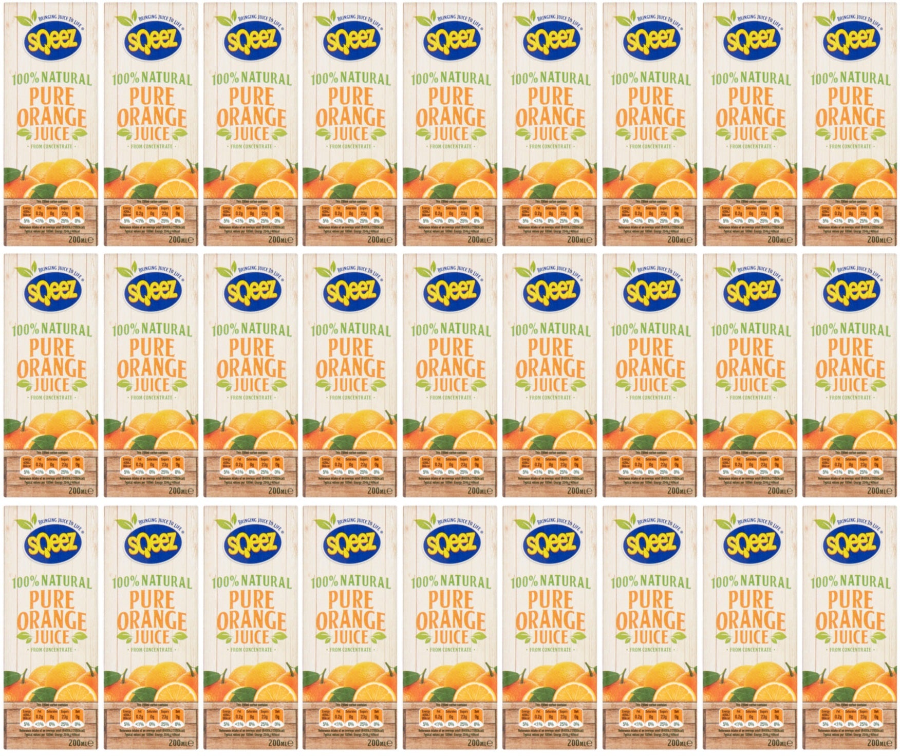 27 x Sqeez Pure Orange Juice 200Ml