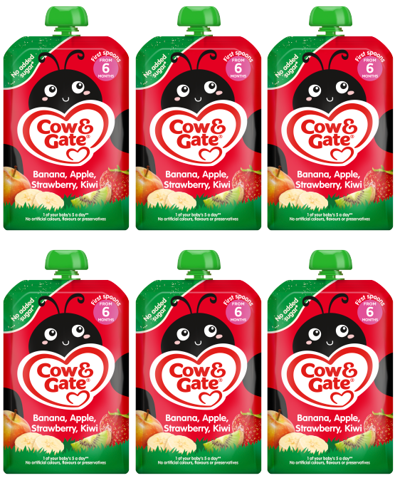 6 x Cow & Gate Pouch Banana Apple Strawberry & Kiwi - 100G