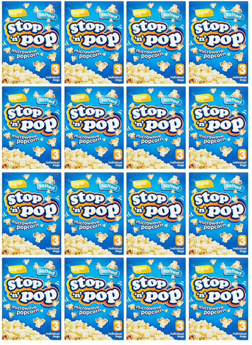 16 x Stop N Pop Microwave Popcorn Salted 3X85Gm
