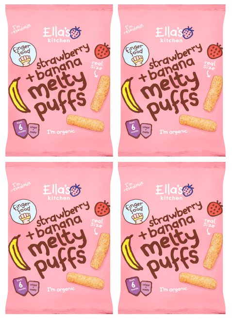 4 X Ellas Kitchen Strawberry And Banana Melty Puffs 20G