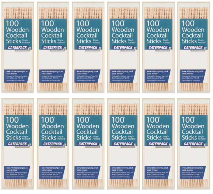 12 x Cocktail Sticks Wooden 100 Pack