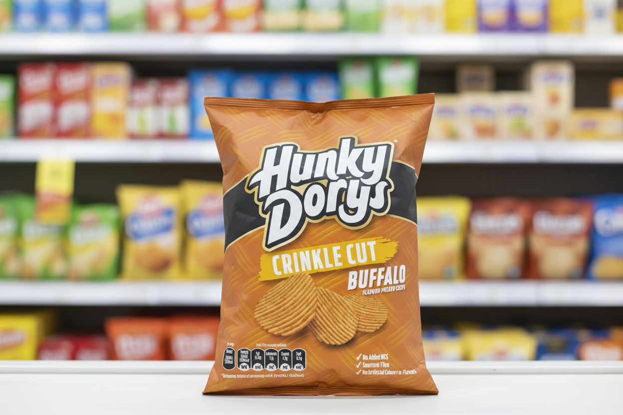 12 x Hunky Dorys Crinkle Cut Buffalo Flavour Potato Crisps 135G