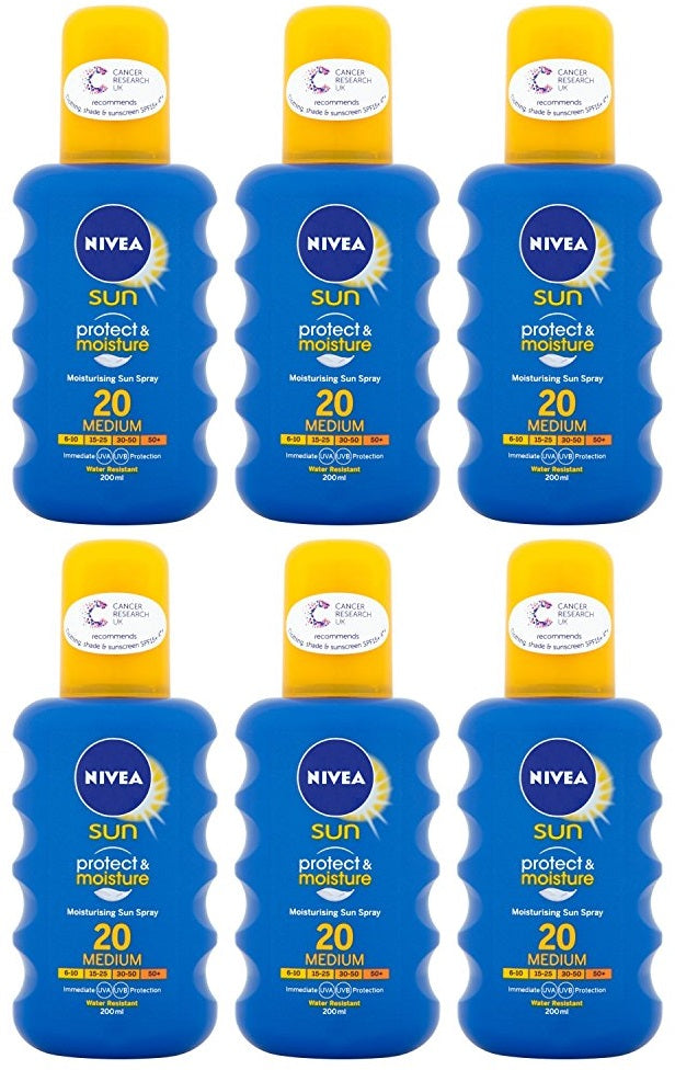 6 x Nivea Protect & Moisture Pump Spray Spf 20 200Ml